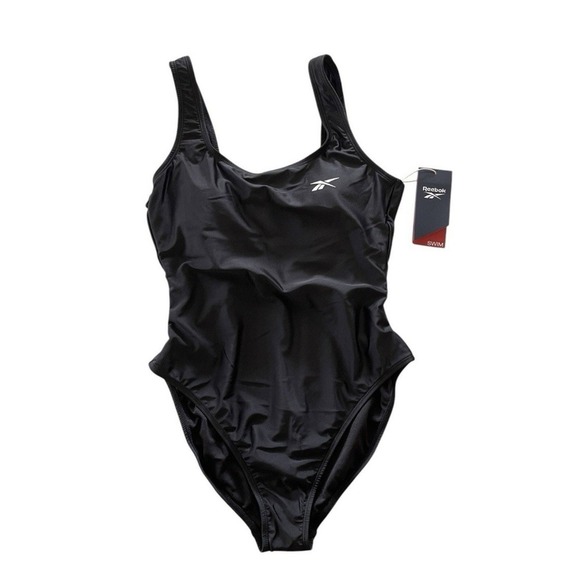 Reebok Women's Scoop-Neck Athletic One-Piece Swimsuit Black‎ Size S NWT $62 - Picture 1 of 3